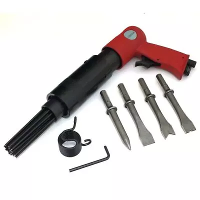 Voche Red 150mm Air Hammer Chisel With 4 Chisels + Needle Descaler Rust Remover • £31.99