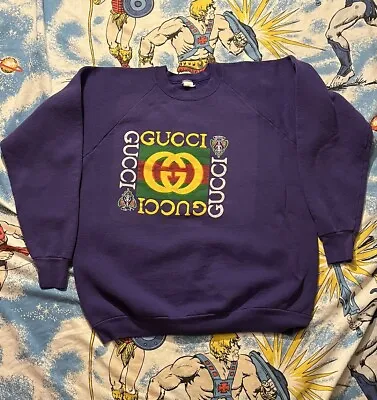 VINTAGE 90s BOOTLEG GUCCI CREWNECK Purple Grape ADULT XL READ HIP HOP Fashion • $75