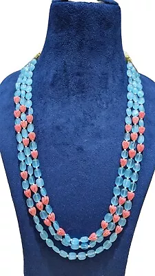 Three Layers Gemstone Beads Necklace/Handmade Indian Necklace/Wedding Mala Gifts • $17.60