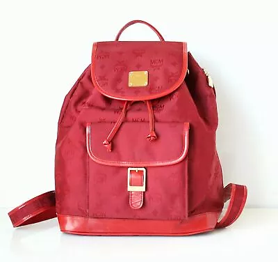 Auth MCM Red Visetos Jacquard Leather Backpack • $635.73