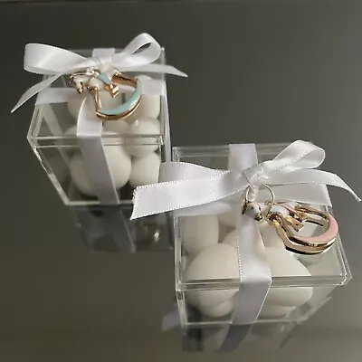 Rocking Horse Bomboniere Pink Or Blue Clear Box Koufeta Sugar Almonds Baptism • $5.50