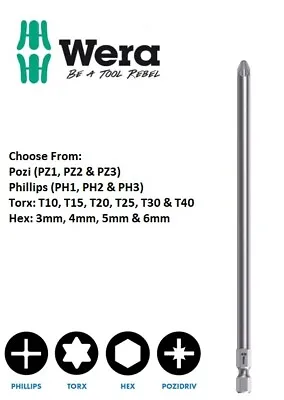£7.95 • Buy Wera Z Tough Long 152mm (6 ) Screwdriver Bits Choose Size Pozi Phillips Hex Torx