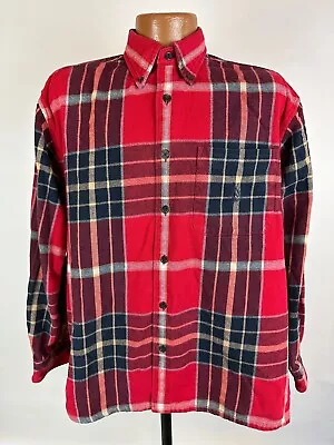 Vintage Nautica Heavyweight Flannel Shirt Men Large Red Plaid Lumberjack Outdoor • $14.44