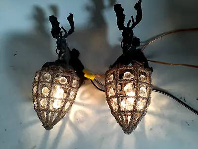 Vintage Cast Brass Stag And Crystal Wall Sconces Pair Austrian Hunting Style • $249