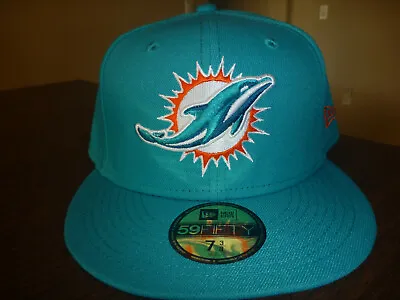 Miami Dolphins New Era 59fifty Nfl On Field Sideline Teal Fitted Hat Size 7 3/8 • $31.99