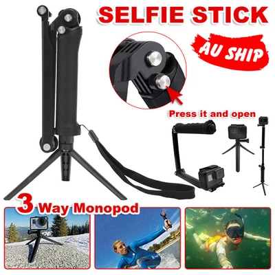 $12.95 • Buy 3 Way Tripod Selfie Stick Monopod Mount Adjustable For Go Pro Hero 6 5 4 3 2 1