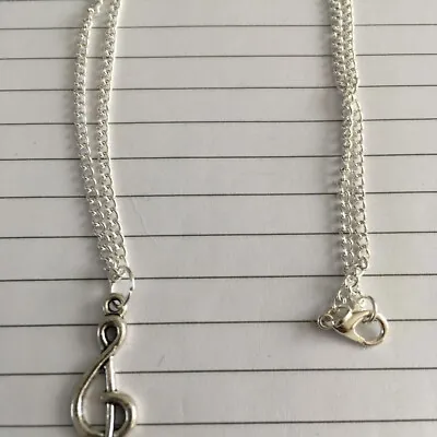 Music Note Pendant Necklace Silver Plated  18  Curb Chain • £2.74