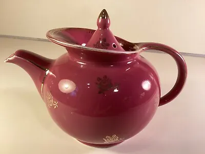 Vintage 6 Cup Hall Gold Trim Mauve Ceramic Teapot With Lid • $8.99