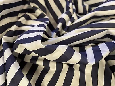 Cotton Spandex Stretch Woven Shirt Blouse Fabric Per Metre - Dark Navy Stripe • £4.99