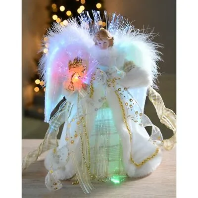 £21.99 • Buy Angel Christmas Tree Topper Decoration Fibre Optic Lights Cream Gold 25cm