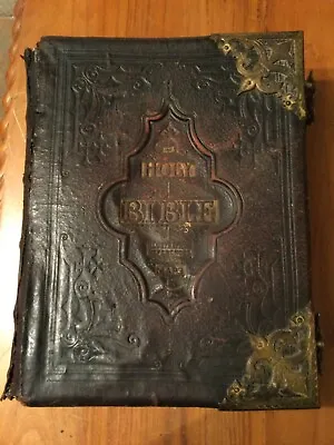 £75 • Buy Antique Large National Family Holy Bible 1800s Complete Many Illustrations.