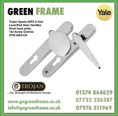 Trojan Sparta 92PZ Lever/Pad UPVC Door Handles 122mm Centres Chrome 0755-2004 CH • £12.90