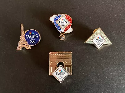 2024 Paris Olympics 4 NBC Official Pins Eiffel HotAir Balloon ArcTriomphe Louvre • $59.99