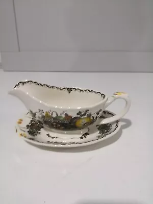 Masons Ironstone  Fruit Basket Brown  Hand Coloured Gravy Boat + Underplate • £7.49