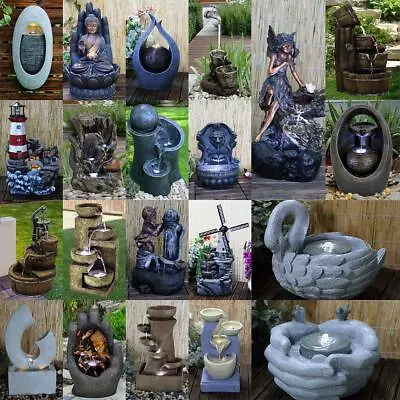 Indoor Outdoor Polyresin Water Fountain Feature LED Lights Garden Statues Decor • £40.69