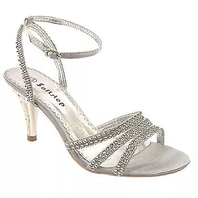 Women's Party Prom Simulated Diamante Wedding Bridal Sandals Uk Size 9 F-439 • £14.99