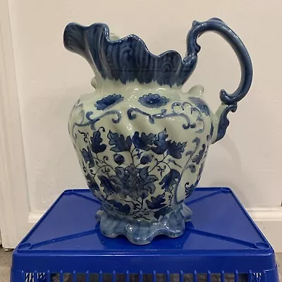 Victoria Ware Ironstone Pitcher Blue White Floral Vintage • $40