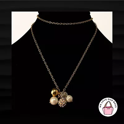 J Crew Gold Crystal Pearl Disco Ball Charm Cluster 32  Long Chain Necklace • $10.99