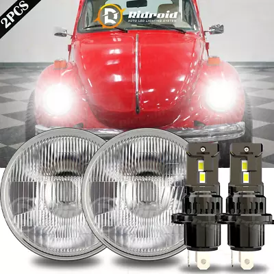 100W H4 LED Bulb Hi-Low+7  Round Glass Clear Lens Headlights H6024 For VW Beetle • $79.99