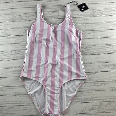 Zaful Womens  Swimsuit One Piece High Cut Leg Cheeky Striped Pink White Size 4 • $14.99