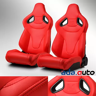 2x Universal Red PVC Reclinable C-Series Left/Right Sport Racing Seats W/Slider • $363.38