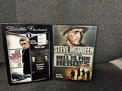 BULLITT + PAPILLON + HELL IS FOR HEROES  Steve McQueen  Dustin Hoffman  DVD USA • $8.91