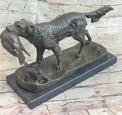 Signed Moigniez Hunting Dog W Quail Bronze Sculpture On Marble Base Figurine Art • $369