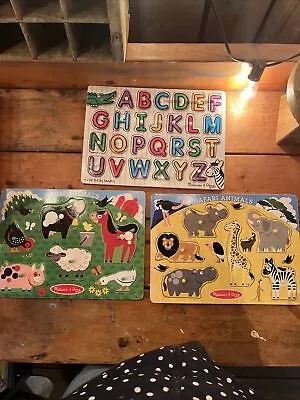 Melissa And Doug Wooden Puzzle Lot Of 3 — Safari & Farm Animals And ABCs. • $13.50