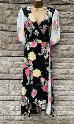 New Ladies Miss Selfridge Gorgeous Bright Floral V-Neck Wrap Style Dress  UK 6-8 • $11.18