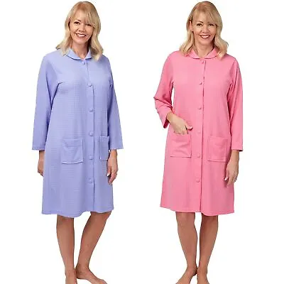 Womens/Ladies Lightweight Button Through Waffle Robe Gown Housecoat Size 10-20 • £19.95