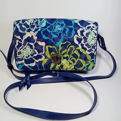 Vera Bradley Handled Tote Handbag Blue Floral Cotton Purse With Ribbons & Logo • $23