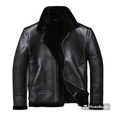 Mens Raf Real Sheep Skin Leather Jacket Aviator B3 Bomber Flying Pilot Jacket • $186.49