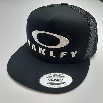 Yupoong Oakley Flat Bill Mesh Snapback Embroidered Baseball Cap Hat Black • $27.99