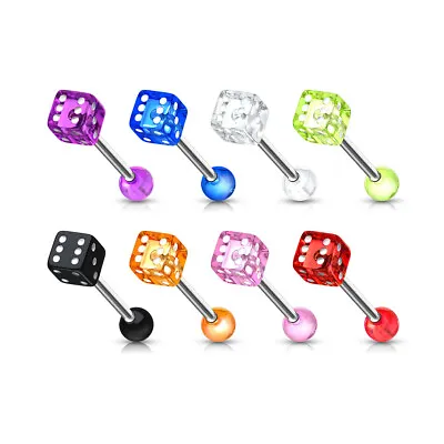 8pcs UV Dice Tongue Rings Tounge 14g 14 Gauge 5/8  16mm 316L Surgical Steel • $9.99