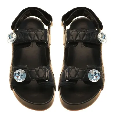 $270 Mystique Size 10 “Nice” Sandals Black Leather Quilted Rhinestone Crystals • $99.99