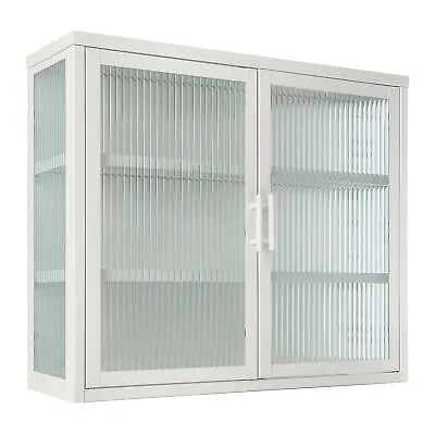 Retro Style Haze Double Glass Door Wall Cabinet With Detachable Shelves Office • $187.99