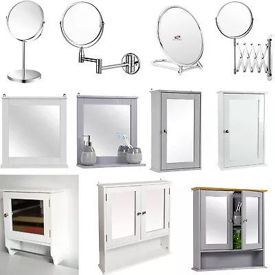 £11.95 • Buy Wall Mounted Mangifying Mirrors MDF Wooden Mirrored Cabinet Organizer With Shelf