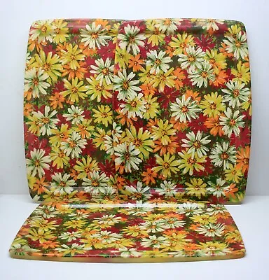 3 Large Quaker Vintage Spun Fiberglass Floral Serving Tray Fall Daisy MOD 60's • $40