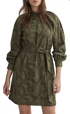 NWT Country Road Tonal Broderie Dress [Size 16] Khaki Green Tie Belt High Neck • $49.99