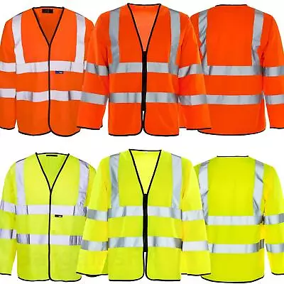 £3.95 • Buy Hi Viz Jerkin Long Sleeve Hi Vis Zip Vest Yellow Orange EN20471 Class 3 Jacket