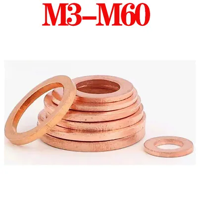 M3 M4 M5 M6 M8 M10 M12-M60 Metric Copper Sealing Washers Flat Seals Gasket Rings • $1.69