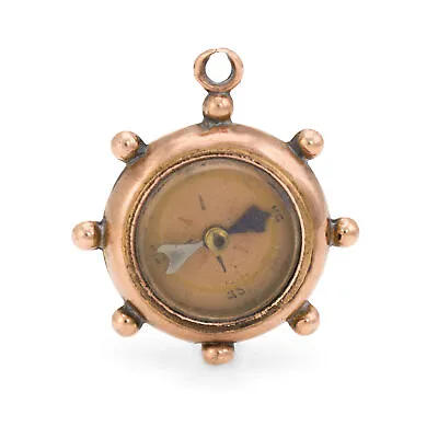 Antique Victorian Compass Fob Ships Wheel 9k Rose Gold Pendant Nautical Motif  • $885
