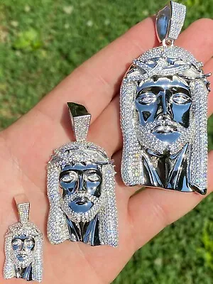 Real 925 Sterling Silver Icy Jesus Piece Simulated Diamond Pendant Mens Necklace • $137.18