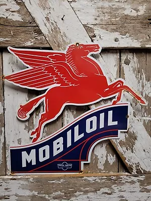 Vintage Mobil Porcelain Sign Old Motor Oil Gas Station Pegasus Peggy Mobiloil 22 • $562.72