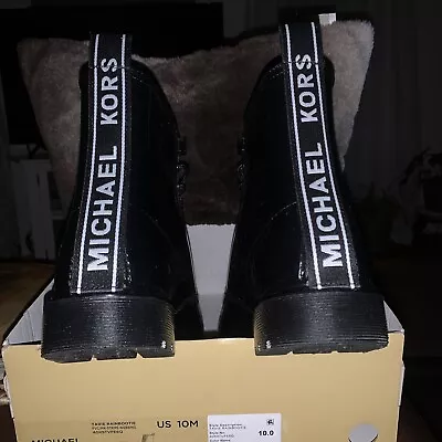 Michael Kors Women's Black Patent Leather Boots W/ LOGO Backstrap Size 10 • $35