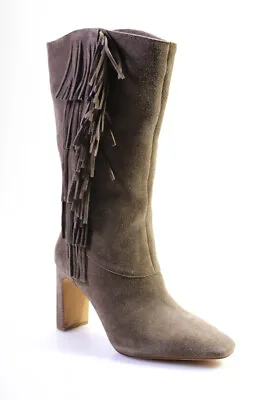 Vince Camuto Womens Slip On Block Heel Fringe Knee High Boots Brown Suede Size 9 • $42.69