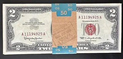 ✯ Two Dollar Red Seal $2 Bill UNC CU✯ From Pack Consecutive Uncirculated Note ✯ • $48.55