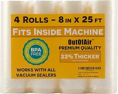 $26.07 • Buy 8  X 25' Vacuum Sealer Rolls Pack Of 4 (100 Feet Total) OutOfAir Vacuum Seal