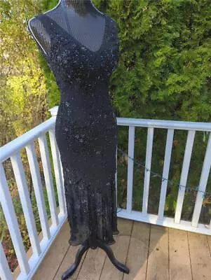 1990's VINTAGE BLACK MIKE BENET SHEATH SEQUIN BEADED LONG DRESS-34  BUST • $39.99