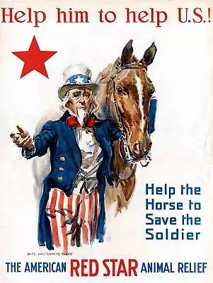 Propaganda War Wwi Usa Charity Red Star Uncle Sam Horse Relief Poster Bb9233 • £11.99